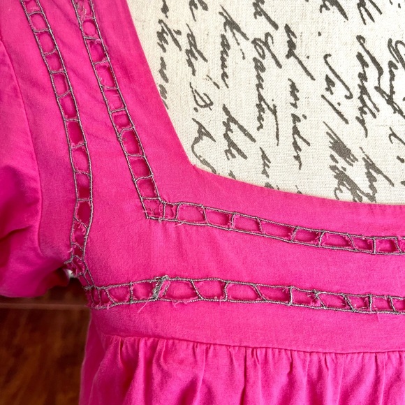 Hazel Vintage Bright Pink & Gray Embroidered Peasant blouse Extra Small XS GUC - Picture 5 of 16